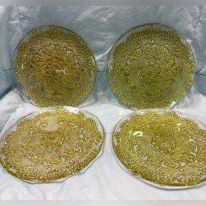 Dishes, House Of Hickin Plates, set of 4, Doily Glass Gold Decorative Plate